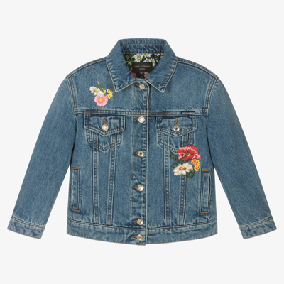 Shop Dolce & Gabbana Girls Blue Floral Denim Jacket