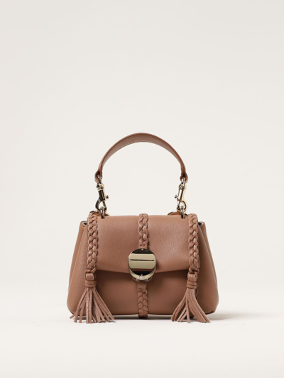 Shop Chloé Penelope Grained Leather Bag In Dove Grey