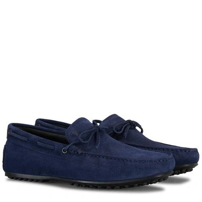 Shop Tod's City Gommino Driving Shoes In Suede In Blue