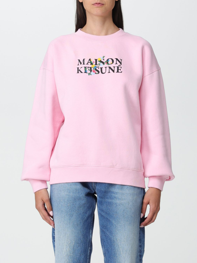 Shop Maison Kitsuné Cotton Sweatshirt With Printed Logo In Pink