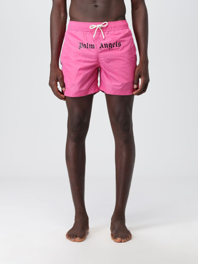 Shop Palm Angels Nylon Swimsuit With Logo In Fuchsia