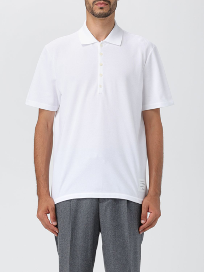 Shop Thom Browne Polo Shirt In Cotton Pique With Logo In White