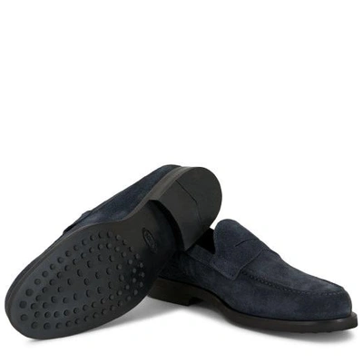 Shop Tod's Loafers In Suede In Blue