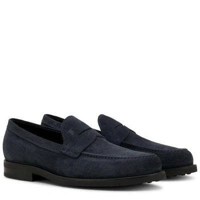 Shop Tod's Loafers In Suede In Blue