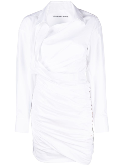 Shop Alexander Wang White Draped Cotton Shirt Dress