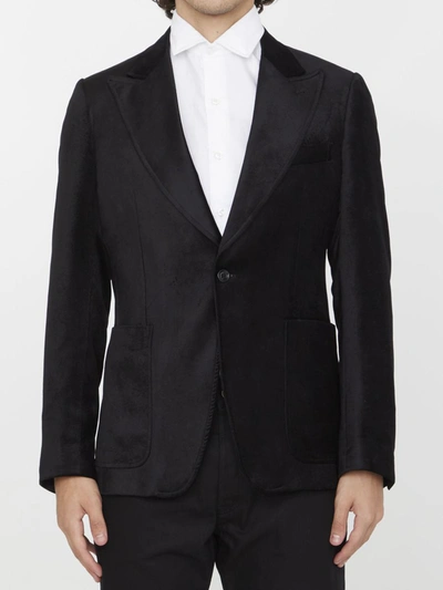 Shop Lardini Black Velvet Jacket