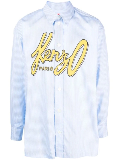 Shop Kenzo Logo-print Striped Cotton Shirt In Blue