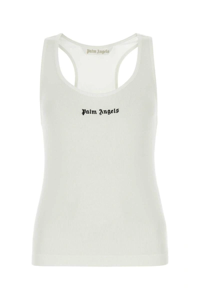 Palm Angels Logo-embroidered Ribbed Tank Top In White