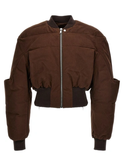 Shop Rick Owens 'girdered Cropped' Bomber Jacket In Brown