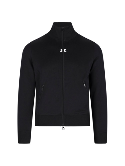 Shop Courrèges Logo Embroidered Zip In Black