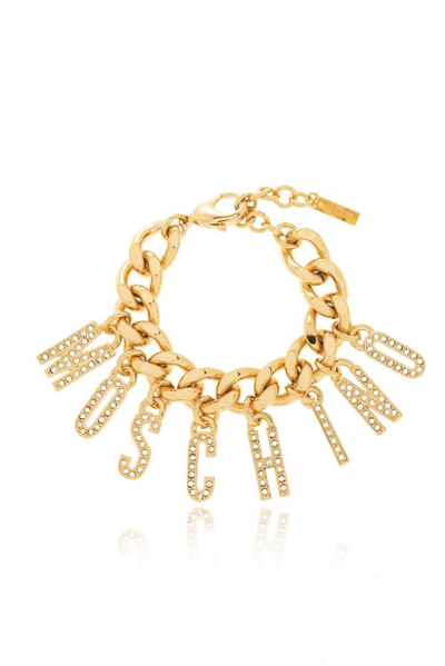 Shop Moschino Logo Lettering Bracelet In Gold