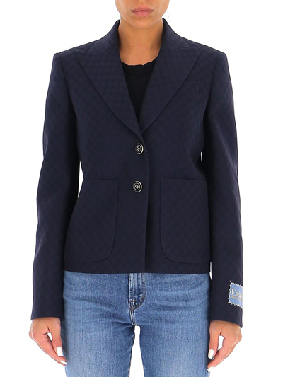 Shop Gucci Single Breasted Tailored Jacket In Navy