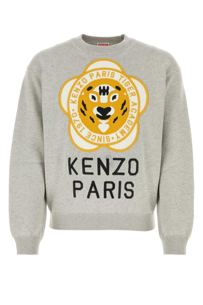Shop Kenzo Logo Embroidered Crewneck Sweater In Grey