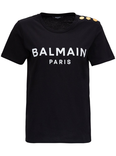 Shop Balmain Logo Printed Crewneck T In Black