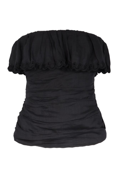 Shop Isabel Marant Orma Sleeveless Ruffled Top In Black