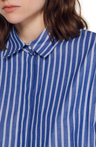 Shop Sandro Muscade Stripe Boxy Button-up Shirt In Blue