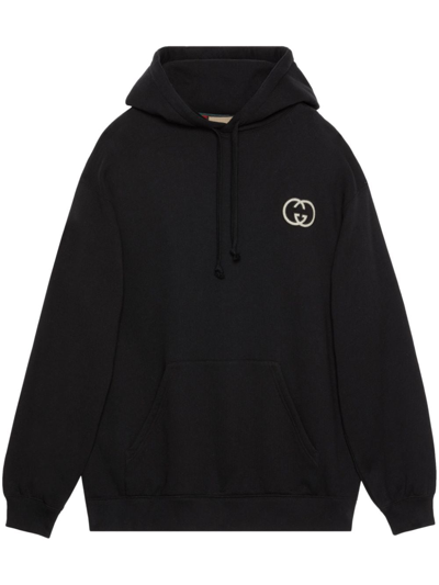 Shop Gucci Logo Cotton Overszed Hoodie In Black
