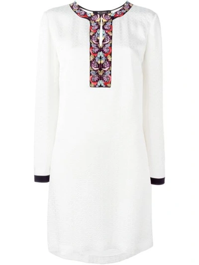 Etro Embroidered Satin Tunic In White