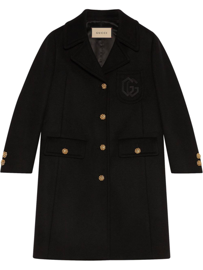 Gucci Double G Embroidered Button-front Coat In Black