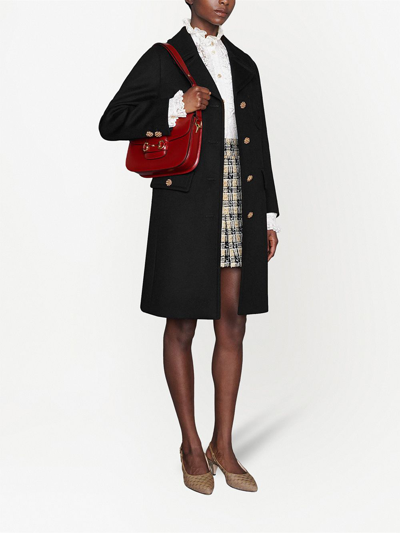 Gucci Double G Embroidered Button-front Coat In Black