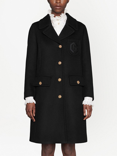 Gucci Double G Embroidered Button-front Coat In Black