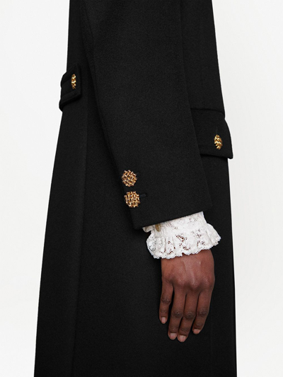 Gucci Double G Embroidered Button-front Coat In Black