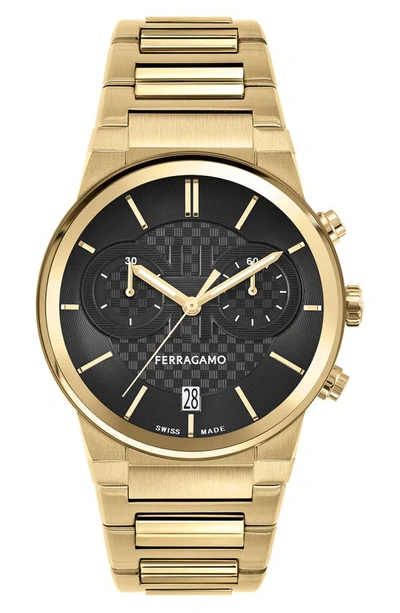 Shop Ferragamo Sapphire Chronograph Bracelet Watch, 41mm In Ip Yellow Gold