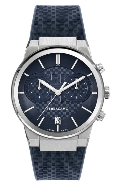 Shop Ferragamo Sapphire Chronograph Silicone Strap Watch, 41mm In Stainless Steel