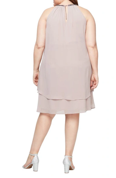 Sl Fashions Split Front Chiffon Beaded Dress In Cashmere