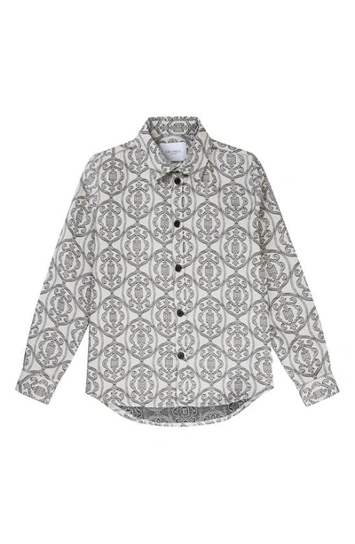 Shop Les Deux Akira Jacquard Button-up Overshirt In Ivory/ Light Sand