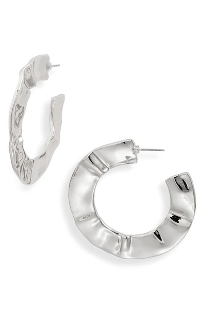 Shop Open Edit Molten Flat Hoop Earrings In Rhodium