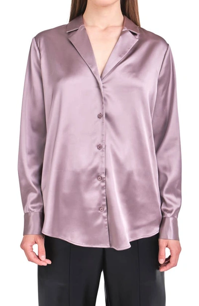Shop Endless Rose Satin Button-up Blouse In Taupe