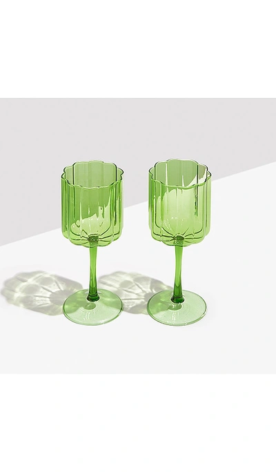 Fazeek Two Wave Wine Glasses In Green