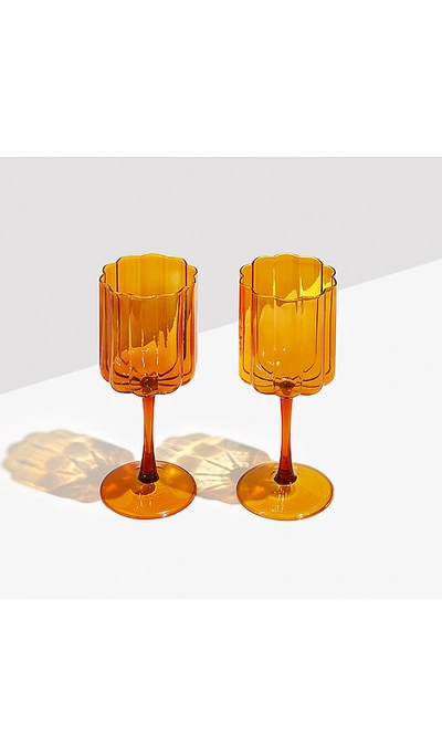 Shop Fazeek Wave Wine Glasses Set Of 2 In Burnt Orange