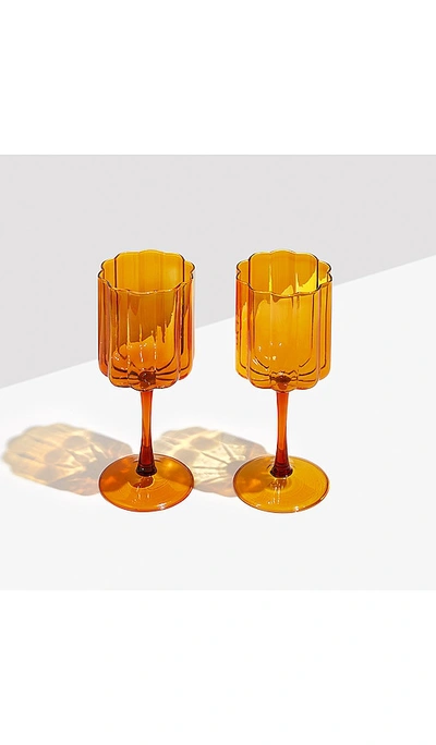 Fazeek Two Wave Wine Glasses In Burnt Orange