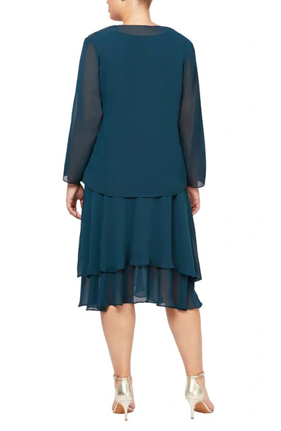 Slny Sequin Beaded Jacket & Dress In Mid Teal