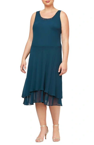 Slny Sequin Beaded Jacket & Dress In Mid Teal