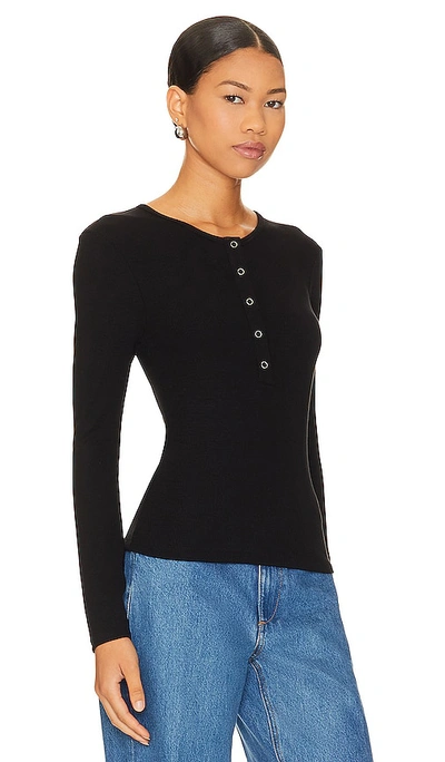 Shop Lna Dalston Ribbed Henley Top In Black