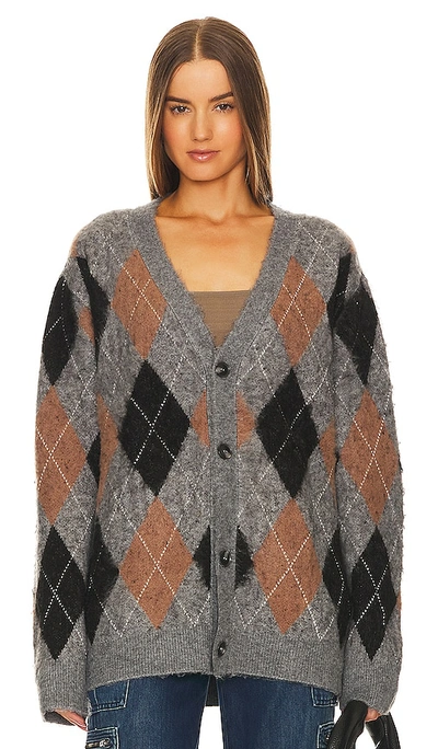 Wao Argyle Sweater Cardigan In Grey & Black