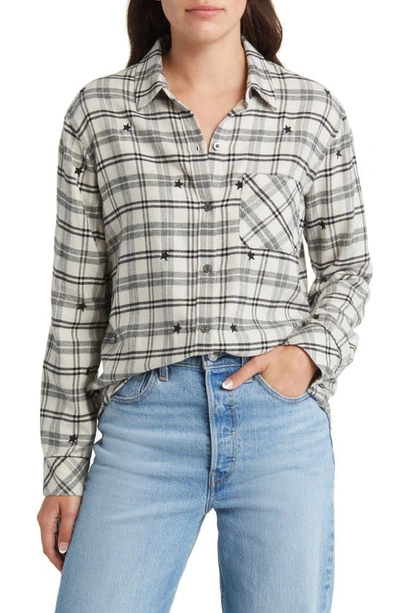 Shop Rails Milo Embroidered Plaid Flannel Button-up Shirt In Ivory Check Stars