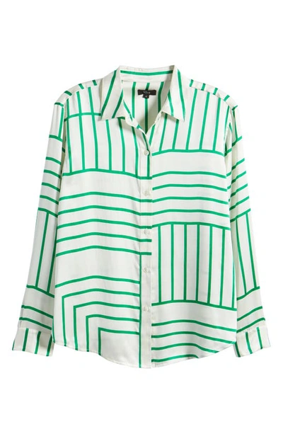 Shop Rails Mara Silk Button-up Shirt In Green Line Art