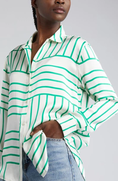 Shop Rails Mara Silk Button-up Shirt In Green Line Art