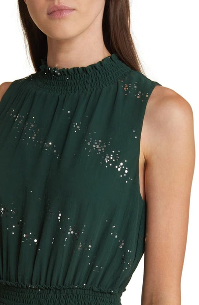 Shop Lost + Wander Downtown Lights Foil Dot Chiffon Dress In Deep Green