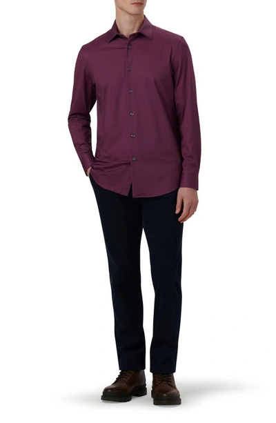 Shop Bugatchi James Ooohcotton® Trim Fit Stripe Button-up Shirt In Burgundy
