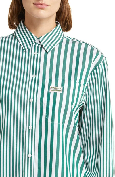 Shop Lacoste X Bandier Mix Stripe Cotton Button-up Shirt In Roquette/ Blanc