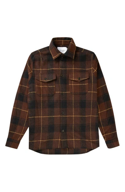 Shop Les Deux Lennon Check Cotton Blend Shirt Jacket In Ebony Brown/ Black