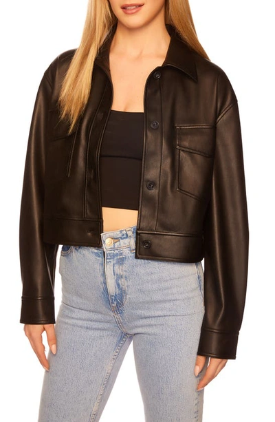 Shop Susana Monaco Faux Leather Crop Cargo Jacket In Black