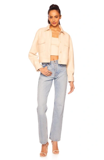Shop Susana Monaco Faux Leather Crop Cargo Jacket In Blanched Almond