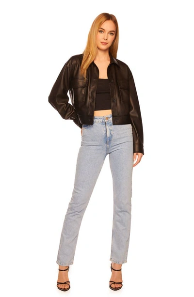 Shop Susana Monaco Faux Leather Crop Cargo Jacket In Black