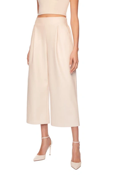 Faux Leather Crop Wide Leg Pants In Blanched Almond